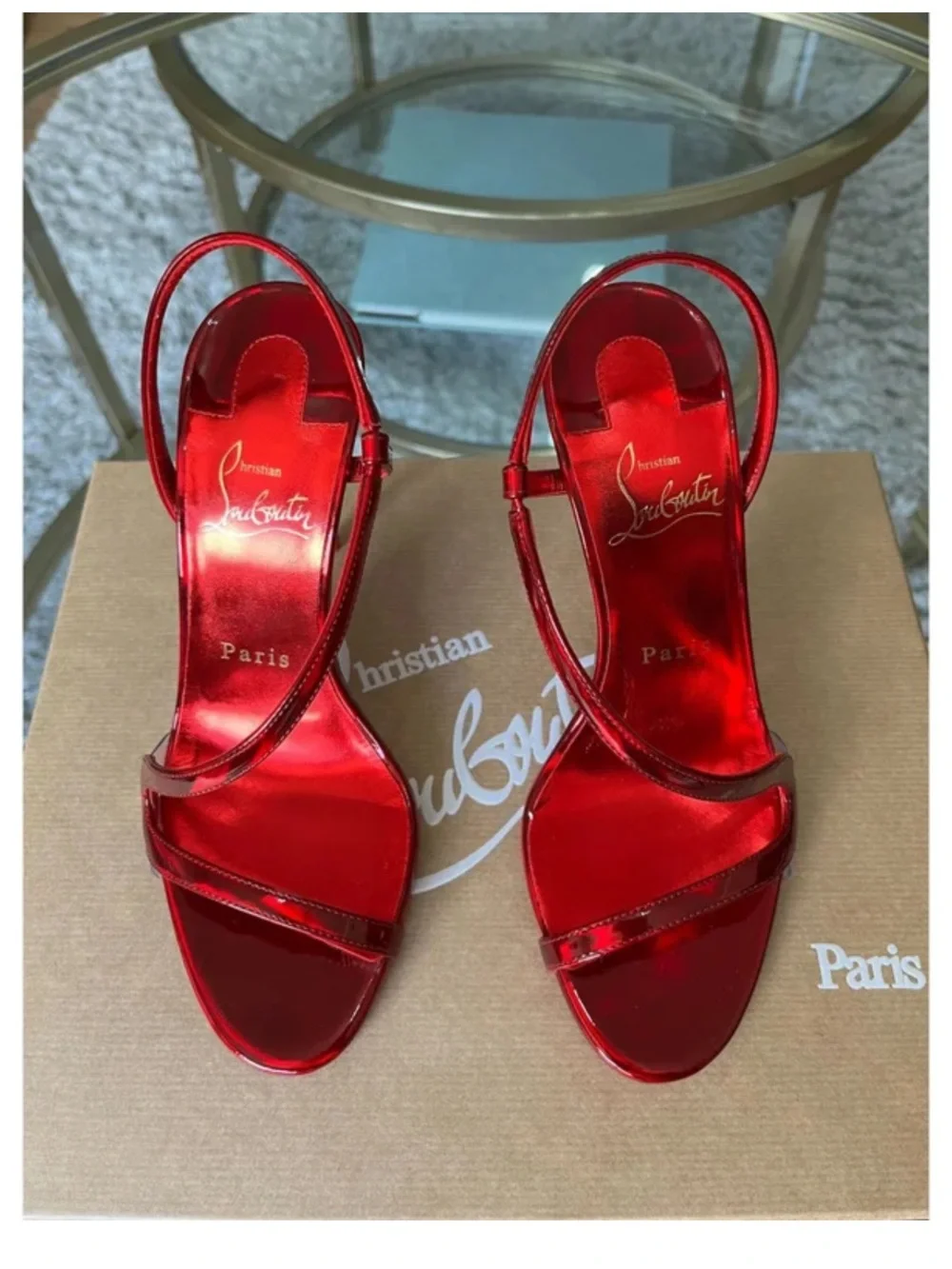 Christian Louboutin Metallic Red Patent Strappy Stiletto Sandals